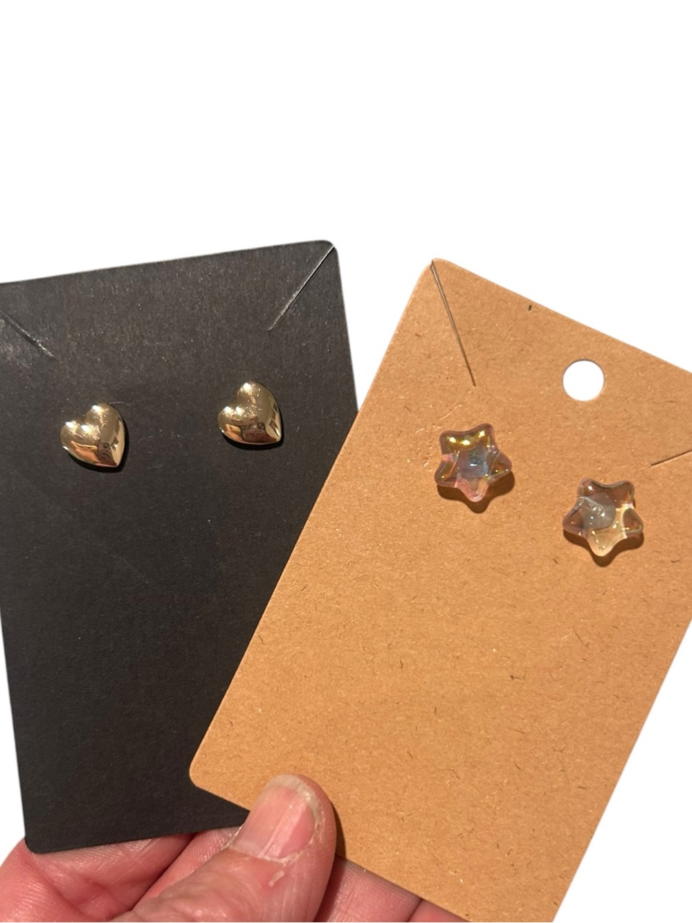 Gold Heart and Iridescent Star Stud Earring Duo - Women Jewelry